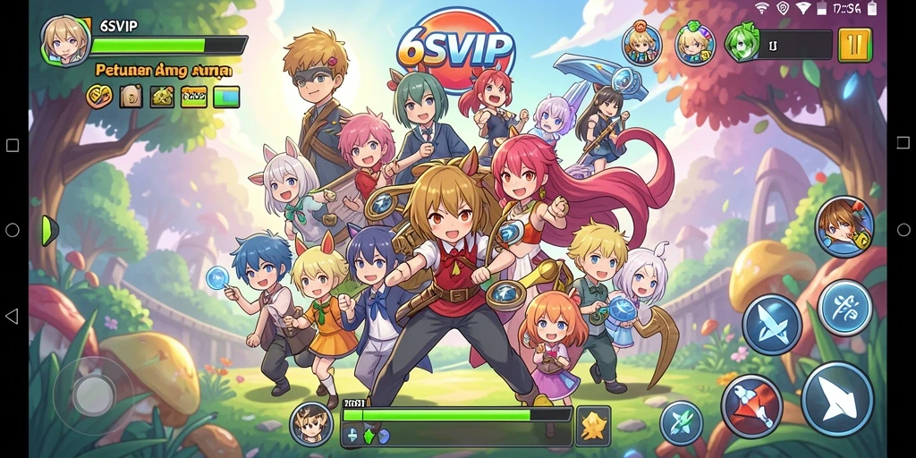 Tampilan gameplay 6SVIP yang penuh aksi dan karakter anime