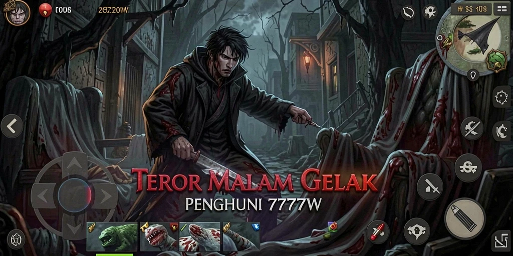 Tampilan gameplay menakutkan dari 7777W dengan suasana mencekam.