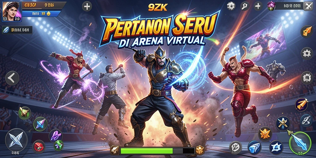 Screenshot gameplay <strong>9ZK</strong> menunjukkan pertarungan yang intens dan karakter yang beragam.