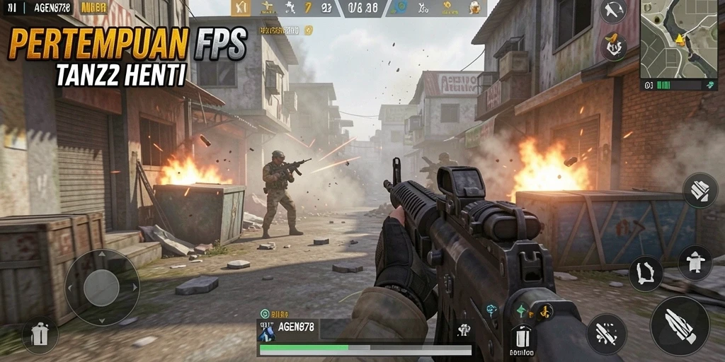 Tangkapan layar utama AGEN878 menampilkan aksi intens gameplay FPS.
