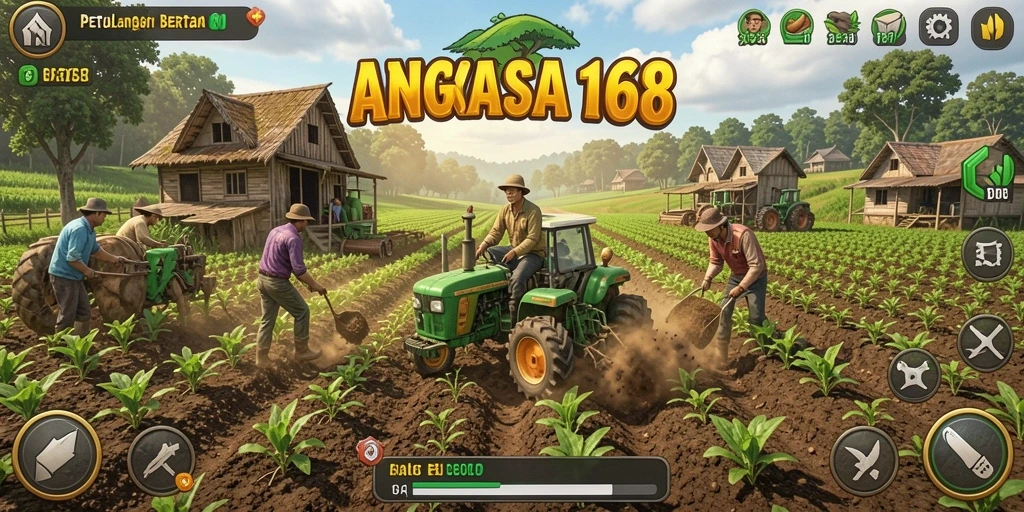 Tampilan gameplay menarik dalam ANGKASA168 dengan ladang indah dan hewan ternak.