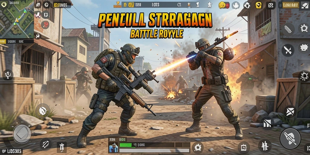 Gameplay seru di arena Battle Royale penuh aksi.