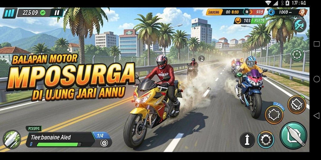 Tampilan gameplay seru saat balapan motor di MPOSURGA.
