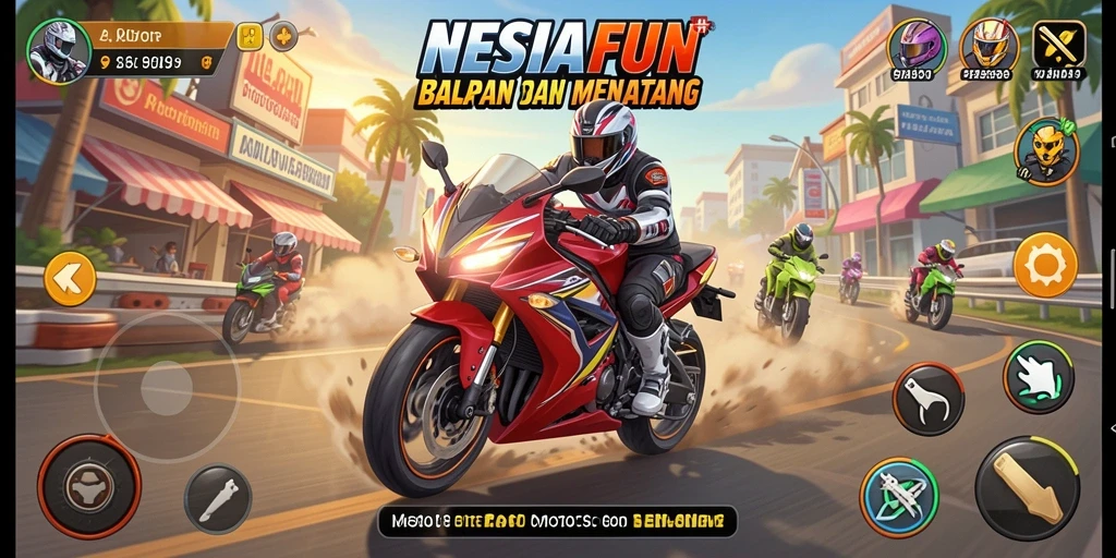 Tampilan gameplay seru dalam balapan motor di NESIAFUN.