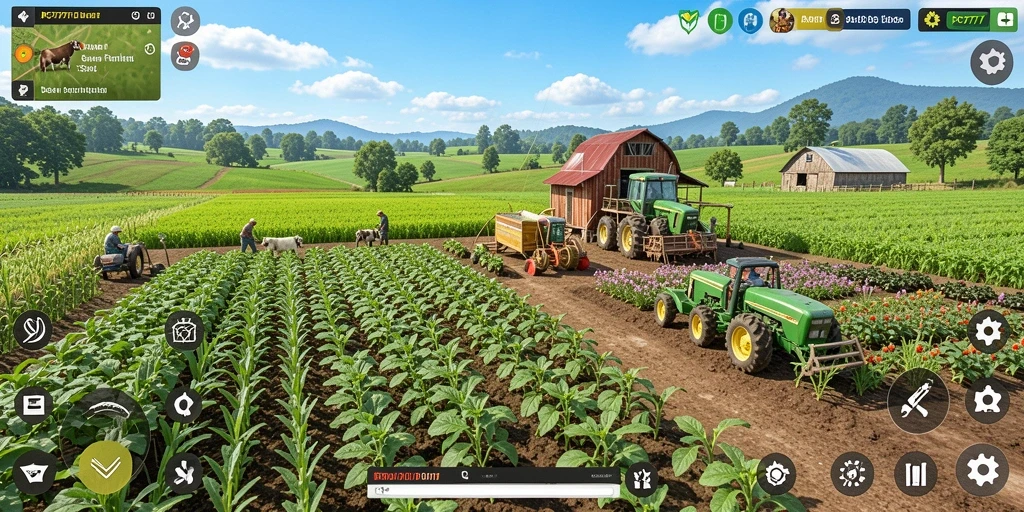 Tampilan gameplay PC777 yang menarik saat mengelola ladang pertanian.
