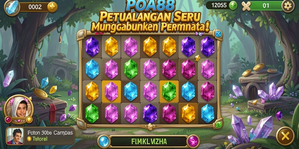 Tampilan permainan POA88 dengan grafis menakjubkan dan permata warna-warni.