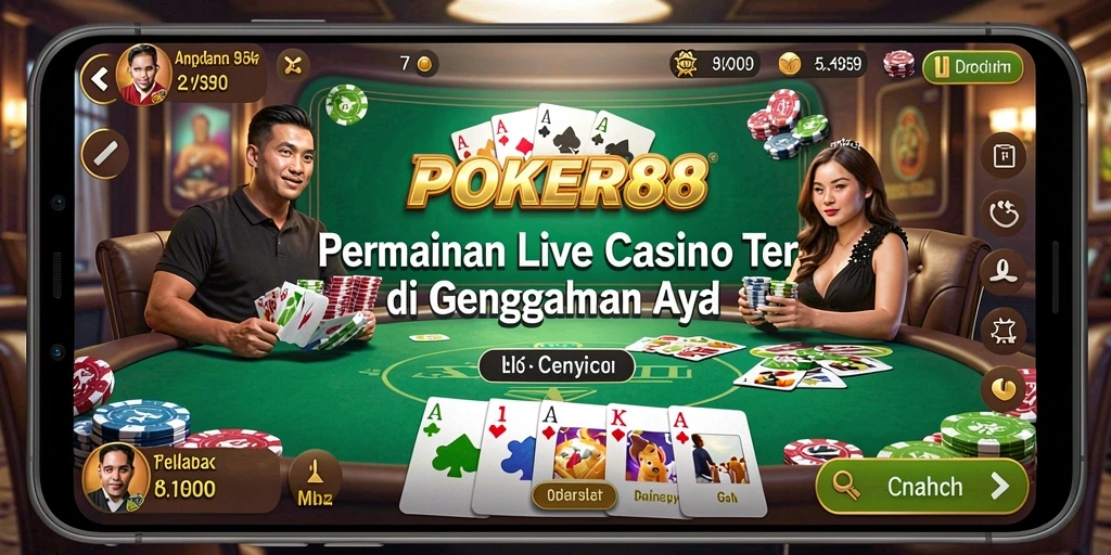 Tampilan gameplay POKER88 dengan dealer langsung di meja poker.
