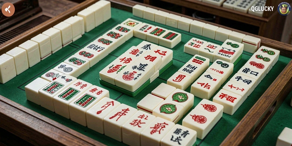 Tampilan gameplay seru QGLUCKY dengan berbagai ubin Mahjong.