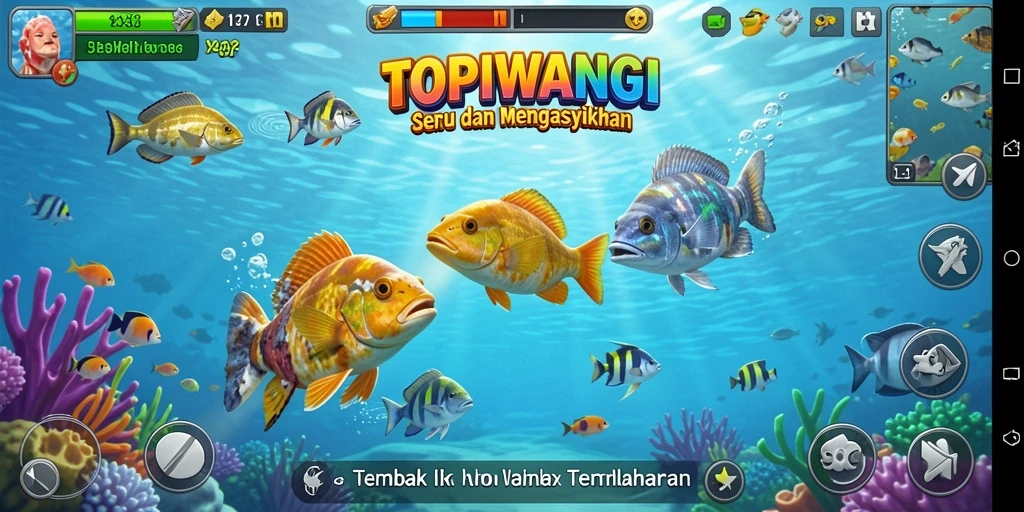 Screenshot permainan Tembak Ikan TOPIWANGI menampilkan aksi tembak menembak yang seru.