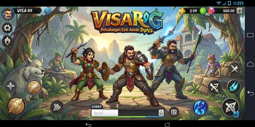 Screenshot utama menunjukkan aksi seru dalam petualangan RPG.
